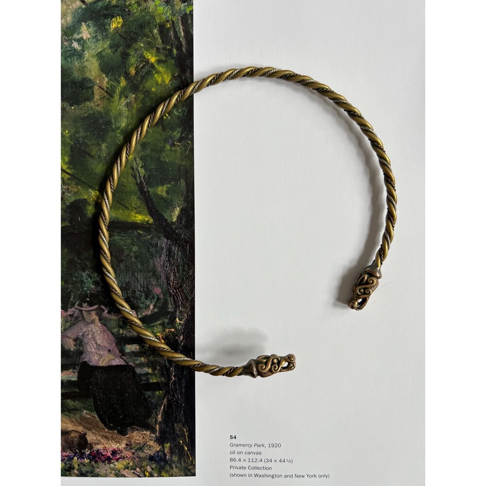 Vintage Twisted Brass Dragon Head Torc Necklace